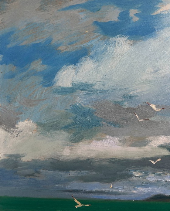 Image 1 of Pintura al óleo original: Paisaje costero marino delimitado por la corriente.