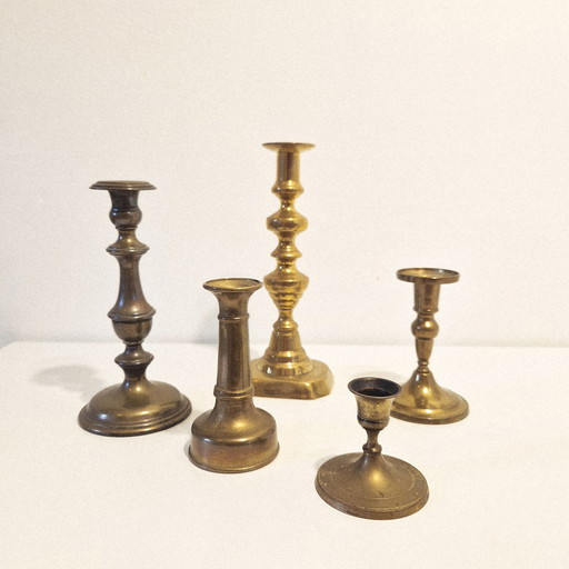 Set of vintage candlesticks brass copper