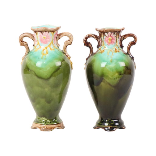 Art Nouveau Barbotine Majolica Vases
