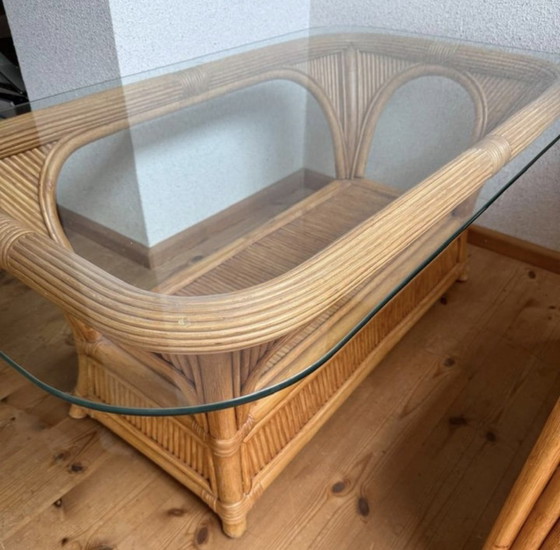 Image 1 of Bamboe rattan rotan set, fauteuils, tafel, Paul Frankl stijl