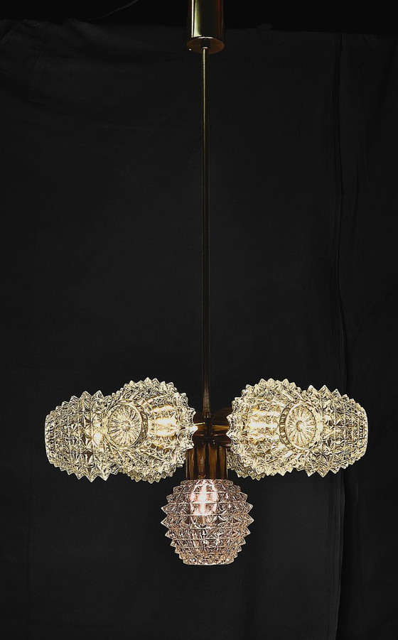 Image 1 of Kamenický Šenov “Ježko” Chandelier – Czech Vintage Design Classic (1970s, Crystal & Brass)