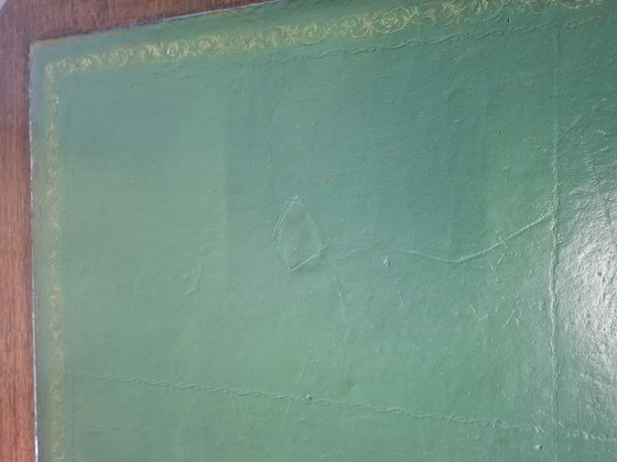 Image 1 of Antique 2-sided writing table, partners desk with leather inlay (restored) dimensions 127x86cm and 76cm high.