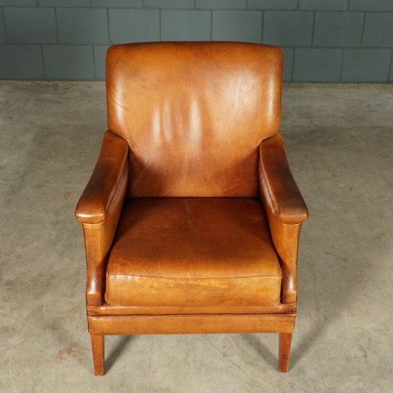 Image 1 of Vintage schaapsleren fauteuil – cognacbruin – Bendic International