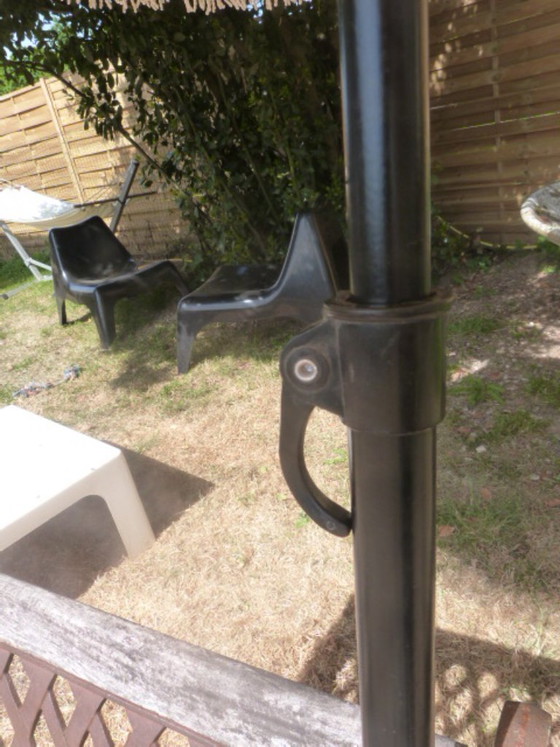 Image 1 of Vintage kantelbare parasol met franjes en zonnebloemmotief - jaren 70/80 - Sauvagnat, gemaakt in Frankrijk