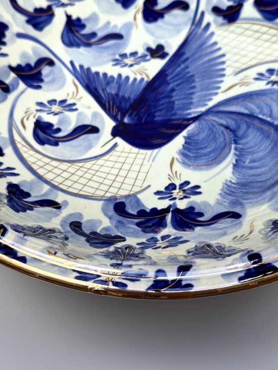 Image 1 of Große handbemalte Schale von H. Bequet mit vergoldeten Drachengriffen