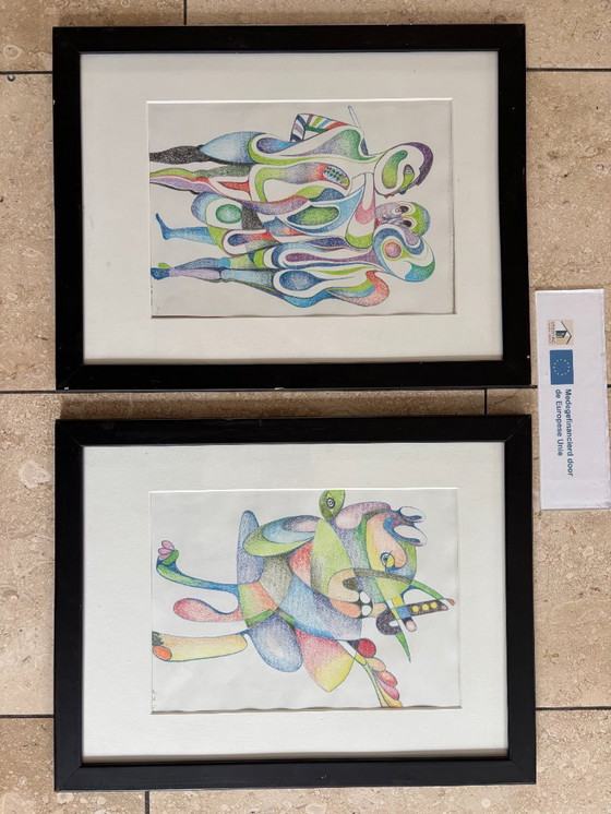 Image 1 of 5x pastel crayon drawings - unframed