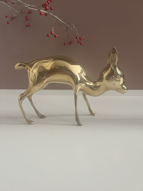 Image 1 of Hollywood Regency brass XL deer/bambis