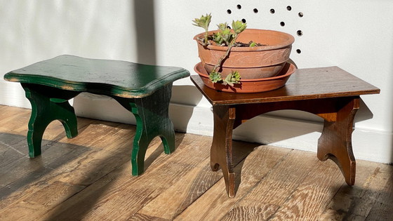 Image 1 of 2 mini Vintage WOODEN TABOURETS