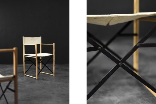 Chaises d'administrateur Safari en hêtre et toile, Mid Century, 1960, lot de 2