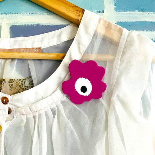 Handmade Marimekko inspired flower wooden brooch one of a kind