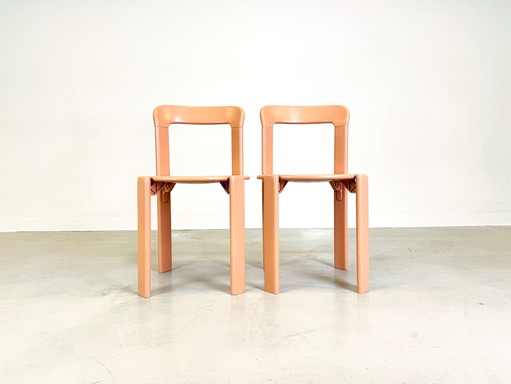 Set di 2 sedie vintage beige rosse Bruno Rey Kusch &amp; Co design anni '70 ridipinte