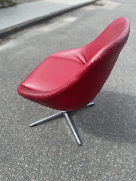 1970s Space Age Chrome Red Swivel Lounge Chair – Side chairs, Textile (photo 2 of 7)