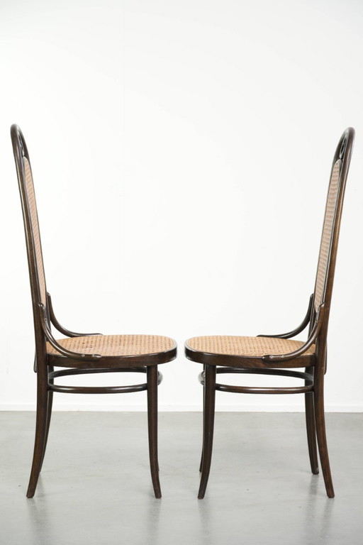 2x Original Vintage Thonet Design Webbing Dining Chair / Bistro Chair with Curved Wood, Model Long John (photo 2 of 12)
