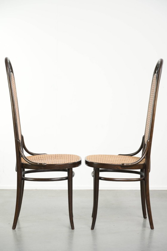 2x Original Vintage Thonet Design Webbing Dining Chair / Bistro Chair with Curved Wood, Model Long John (photo 2 of 12)