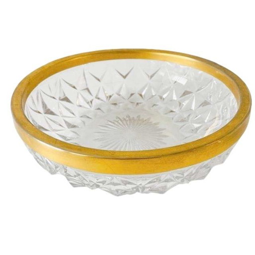 Plat à bonbonnière vintage en cristal Val Saint Lambert bordé d'or