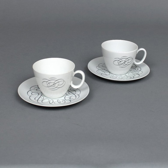 Image 1 of Raymond Loewy (1883-1986) set of 4 tea cups and saucers, Rosenthal Continental China, Script decor