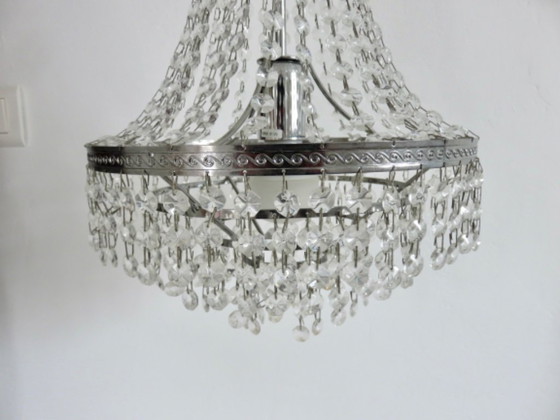 Image 1 of Lámpara de araña de globo aerostático con gotas de cristal