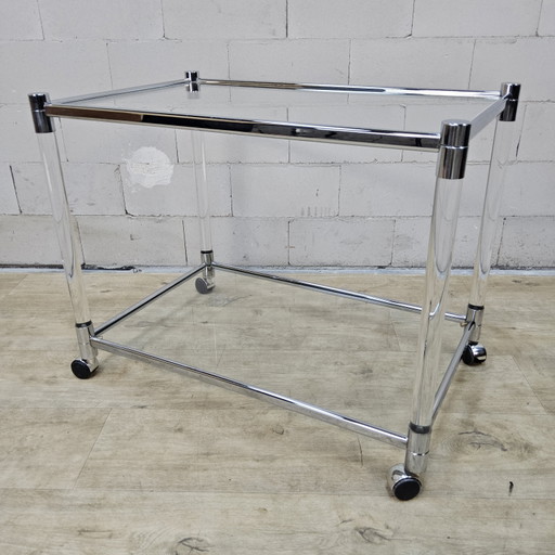 Vintage-Servierwagen aus Glas und Chrom / Teewagen / Beistelltisch (mobil) – serveerwagens, Chrome (photo 2 of 14)