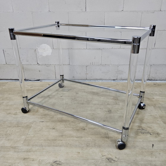 Vintage glass and chrome drinks trolley / tea trolley / side table (mobile) – Bar carts (photo 2 of 14)