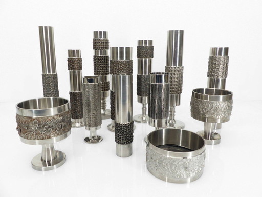 Set of 13 Brutalist Space Age steel vases – BMF, Germany, circa 1970
