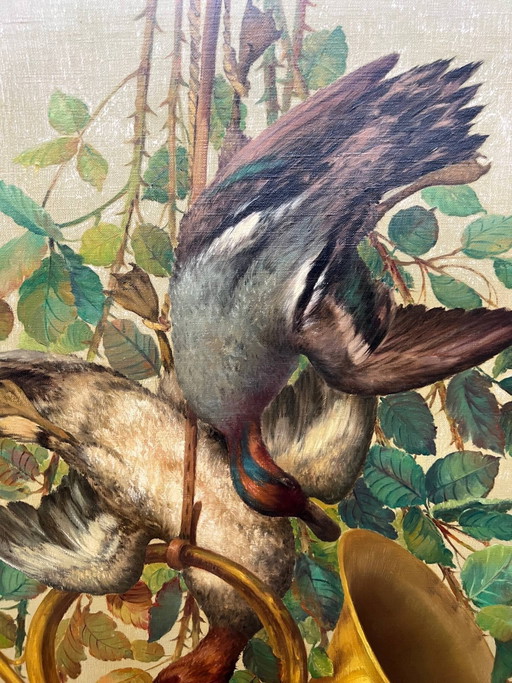 Hunting style painting. Oil on canvas. – schilderijen tekeningen (photo 2 of 7)