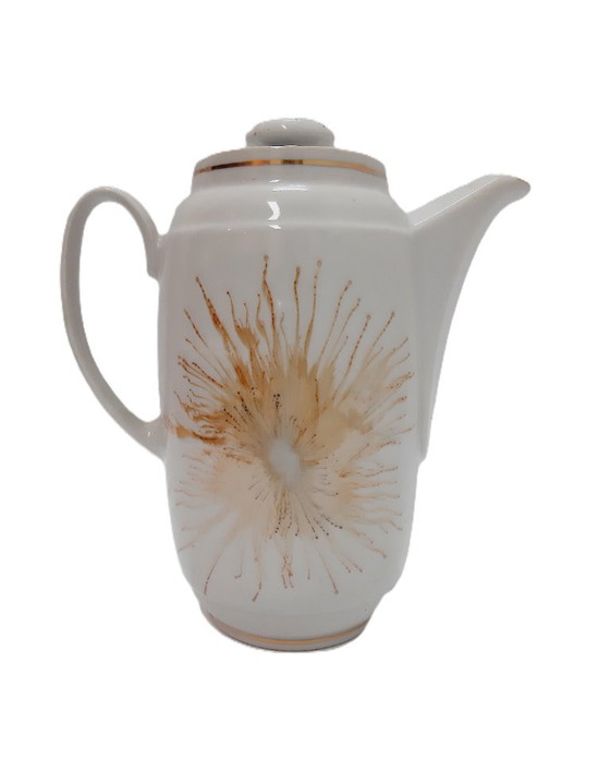 Image 1 of Pichet vintage en porcelaine à motif ensoleillé avec couvercle