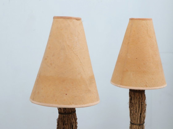 Image 1 of Paar italienische dekorative Tischlampen aus den 1970er Jahren, Raphia & Pergament