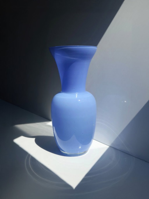 Vintage Italian opal glass vase in blue, large designer vase 35 cm – vazen