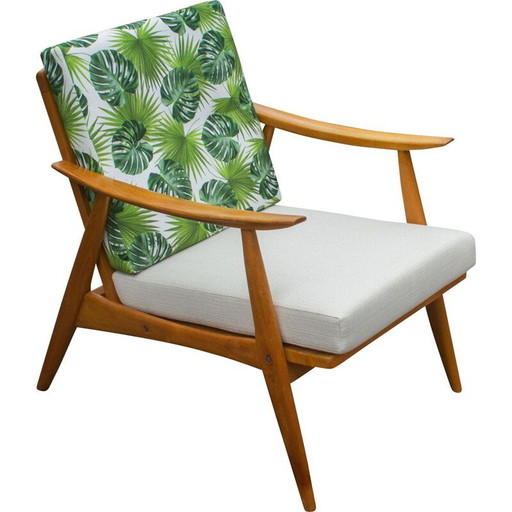 Poltrona vintage in faggio, beige-verde 1960