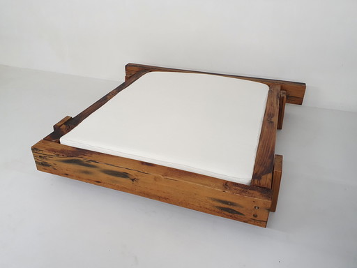 Heavy brutalist wabisabi oak double daybed, 1970's