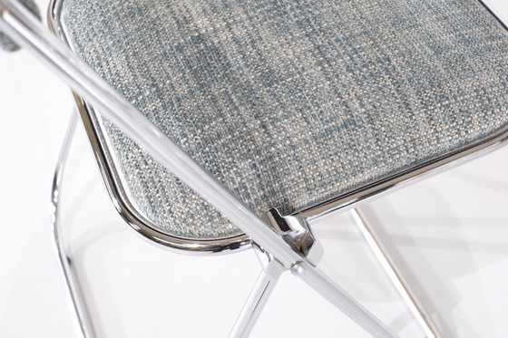 Image 1 of Juego de 9 sillas plegables cromadas con tela de los años 70