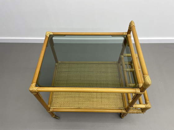 Image 1 of Chariot de service en bambou et rotin - 1970