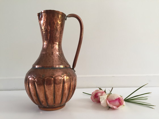 Image 1 of Hammered Copper Pitcher Vase France