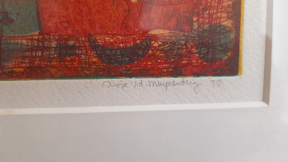 Image 1 of 1x Grabado en color 'fresco 7' - Ansje van den Muyzenberg
