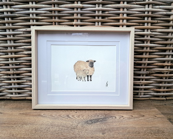 Image 1 of Watercolor painting of sheep | Original in frame