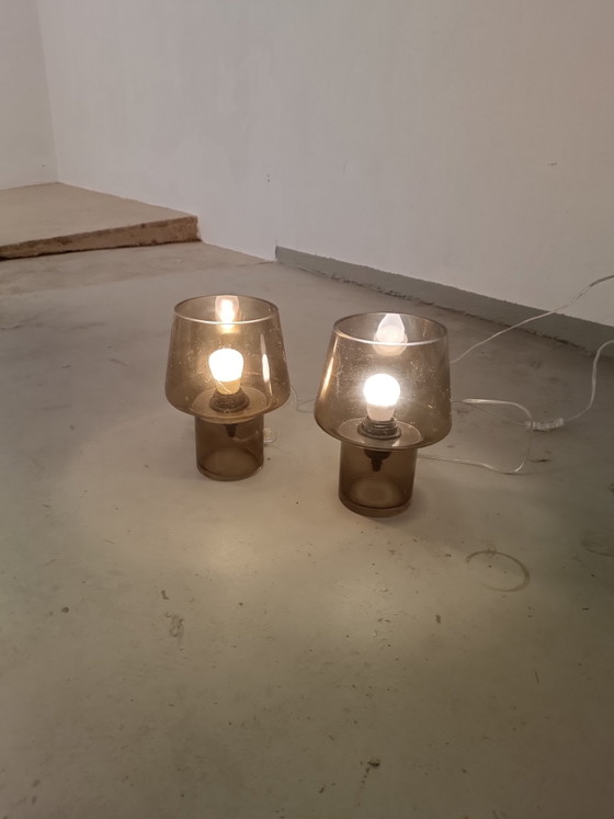 Image 1 of 2 x brown glass mushroom table lamps 