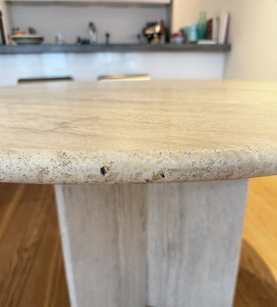 Image 1 of Vintage Italian Solid Travertine Round Dining Table Ø120