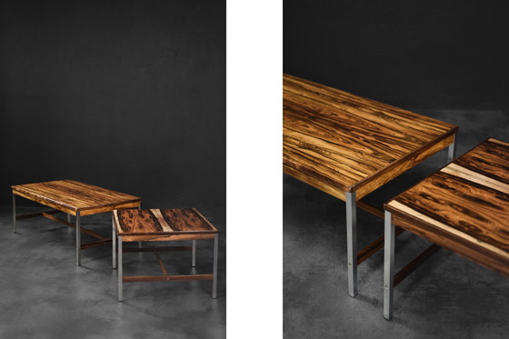 Image 1 of Vintage Mid-Century Modern Swedish Square Rosewood & Aluminum Coffee Table from HMB Möbler Rörvik, 1960s