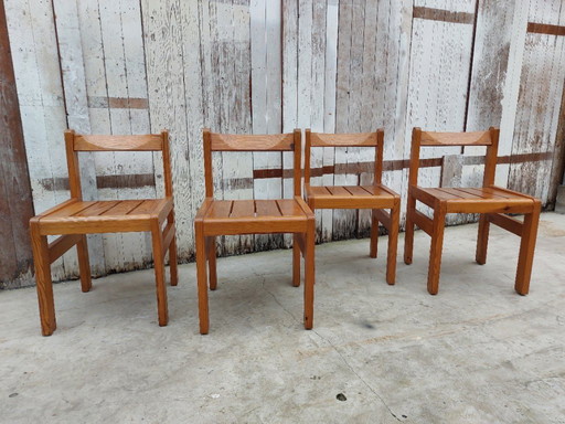 Chaises en bois minimalistes, 1970, ensemble de 4