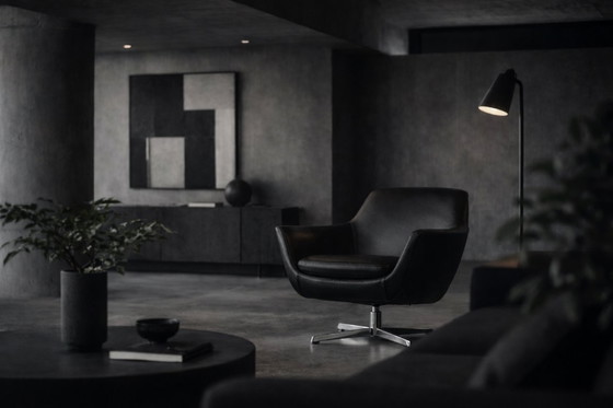 Image 1 of Sedie girevoli nere vintage in stile scandinavo moderno di metà secolo, anni '70, set di 2