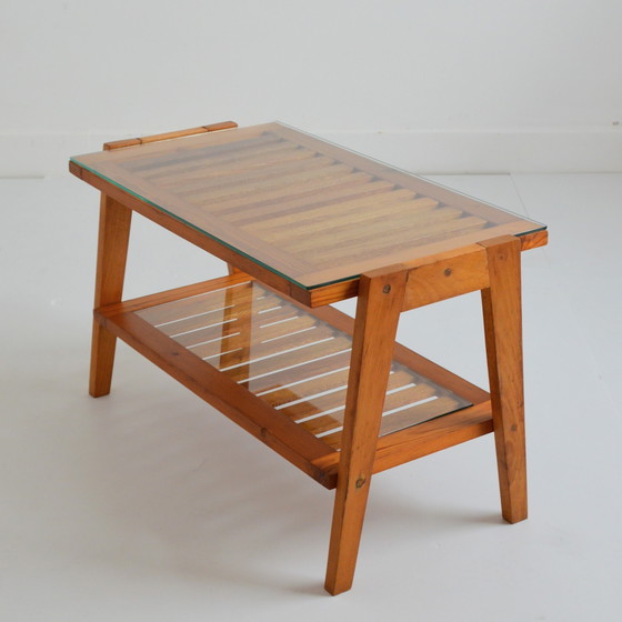 Image 1 of Tavolino da caffè/tavolino laterale in pino con doppio piano vintage anni '70