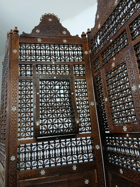 Image 1 of Paravento siriano dei primi del XX secolo intarsiato con madreperla