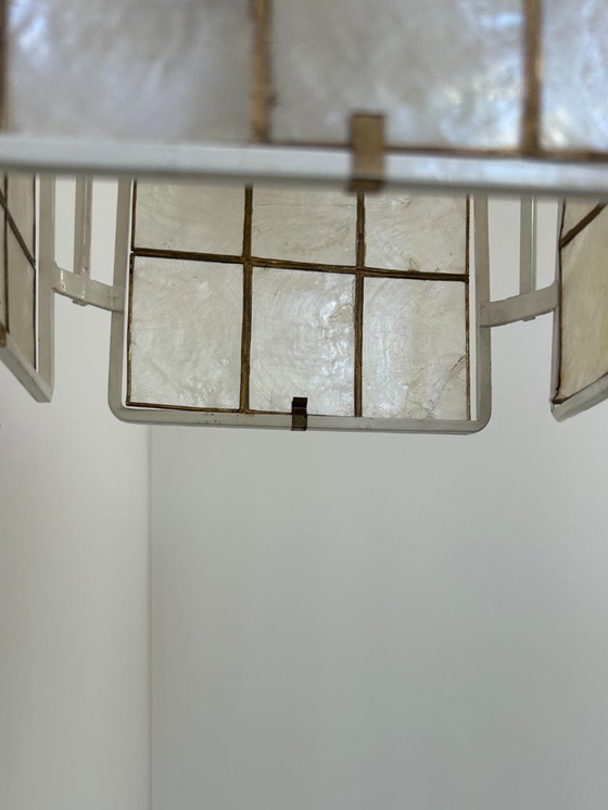 Image 1 of Vintage pendant light, white lacquered metal and mother-of-pearl, France, 1980