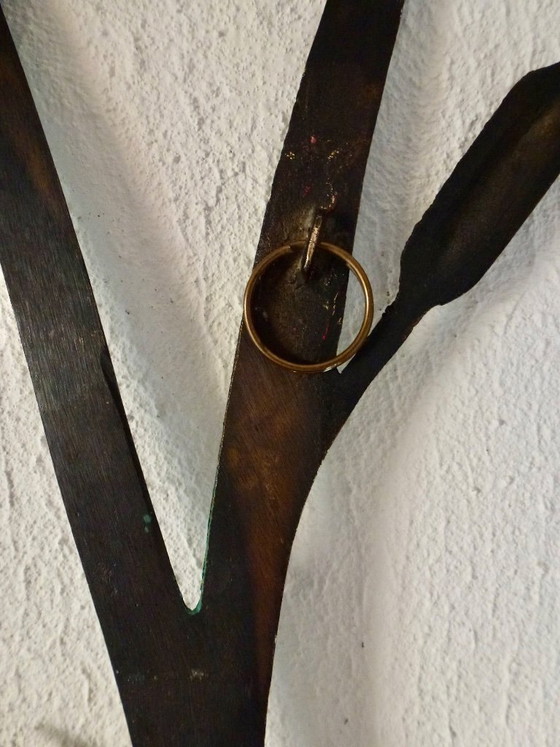 Image 1 of Decorazione murale vintage in ottone con due gru tra le canne.