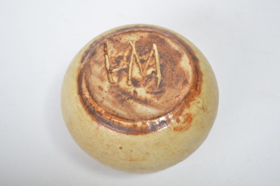 Image 1 of Pot à confiture Hannie Mein avec couvercle en teck / Céramique d'atelier néerlandaise / Vintage, années 1970-1980