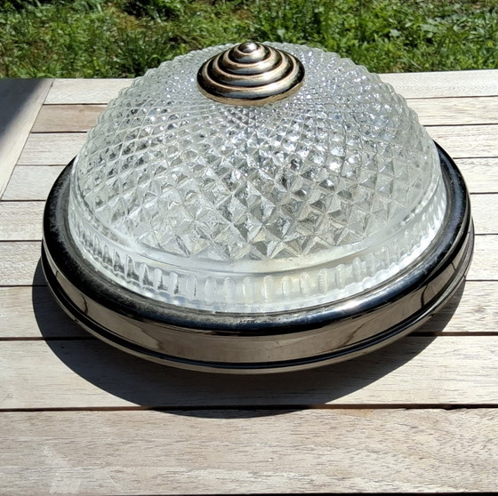 Image 1 of 2 ceiling lights in Hollywood Regency style, crystal glass shade and brass base