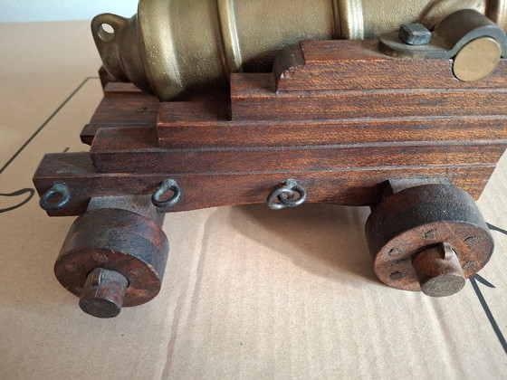 Image 1 of Large bronze and wood cannon, 33 cm long