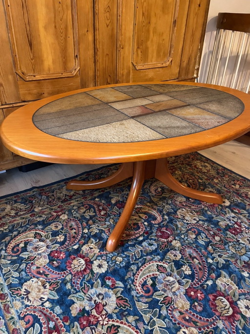Brutalistischer Vintage-Wohnzimmertisch | Kirschbaum & Naturstein | 70er/80er | Mid-Century