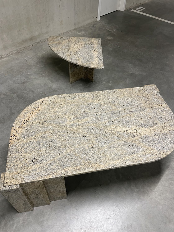 Image 1 of Teardrop-shaped marble coffee table with side table