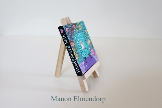 Image 1 of Hand-painted Small Painting with Little Donkey Unique Cat on Chair